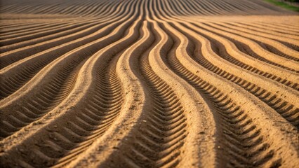A closeup of a construction site terrain where wavelike patterns of soil are disturbed by the repeated passage of equipment paired with an innovative energy harvesting system thats
