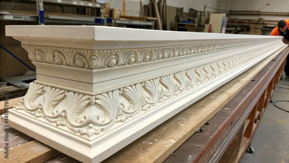 Poster a closeup of a freshly printed architectural detail such as an ornate cornice with a focus on the sm