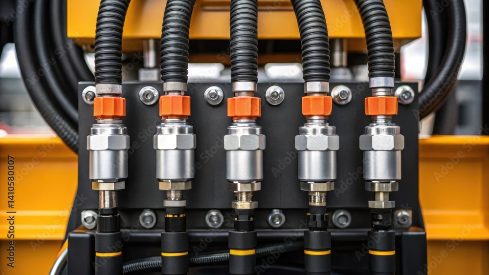 Aufkleber A closeup of a hydraulic system on the robotic unit with hoses and valves highlighted essential for managing the immense pressure required during boring operations.