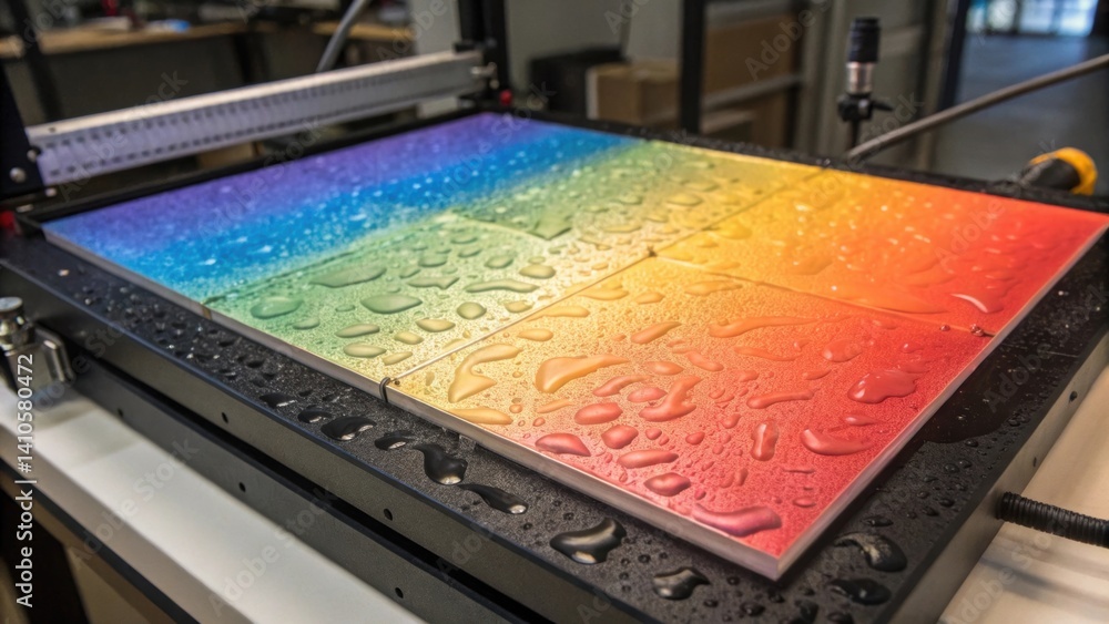 Poster A closeup of a responsive 4Dprinted surface that changes color and texture when exposed to different temperatures emphasizing the visual effects of environmental interaction.