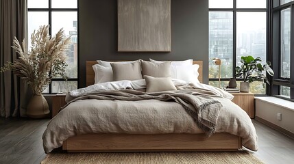 Obraz premium Sleek custom boutique bedroom with unique floor high resolution picture