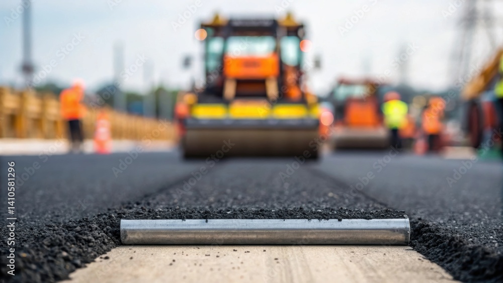 Poster A closeup of construction tools resting on a section of carbonneutral asphalt with a blurred background of a worksite reflecting the effort of sustainable infrastructure
