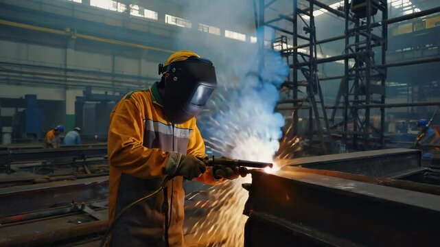 welder at work in factory world labor day