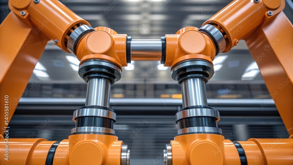 Aufkleber A closeup of robotic joints in motion depicting fluid dynamics and mechanical artistry as they pivot and rotate to adapt to various angles of scaffolding.