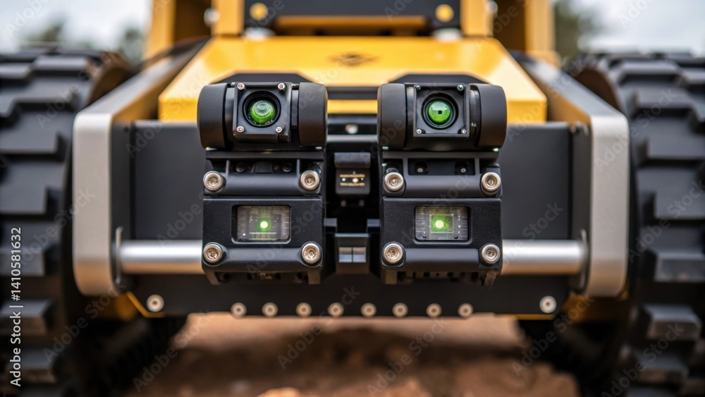 Aufkleber A closeup of sensors integrated into the trenching robot highlighting the complex technology used for depth and obstacle detection.