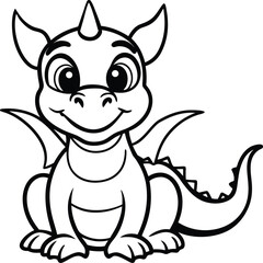 Adorable Cartoon Dragon Line Art for Children's Activities