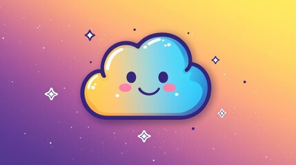 Fototapeta premium Cute cloud cartoon, cheerful, colorful, digital art, background, for kids, website, social media