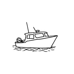 Line Art Fishing Boat Floating on Water  