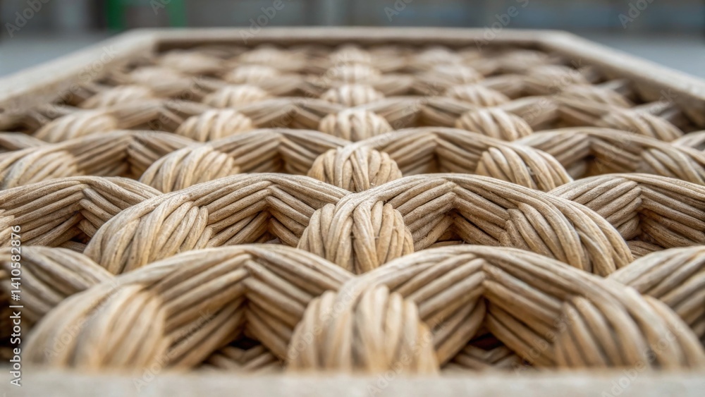 Poster A closeup of the unique organic fibers embedded within a biodegradable formwork highlighting the sustainable sourcing of raw materials used in its production.