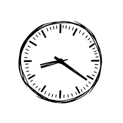 Clock illustration in minimalist style with black outline  