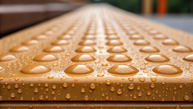 A closeup of water droplets on a freshly molded biodegradable formwork illustrating its moisture resistance and suitability for various weather conditions during construction.
