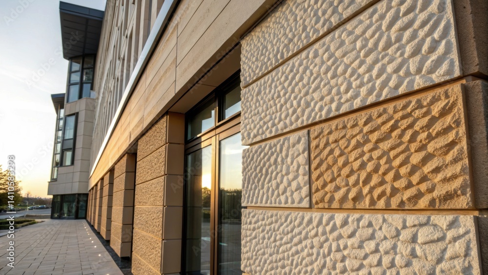 Poster A closeup revealing textured surfaces on a facade which catch the light differently as they adjust giving an organic feel while smartly managing thermal conditions inside.