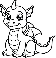 Adorable Cartoon Dragon Line Art for Children's Activities