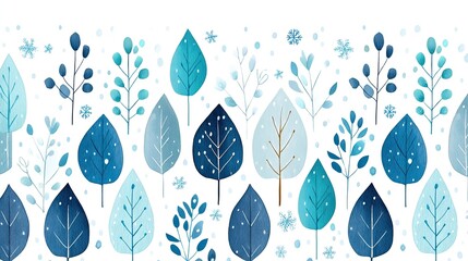 Seamless pattern of watercolor winter blue leaves 
