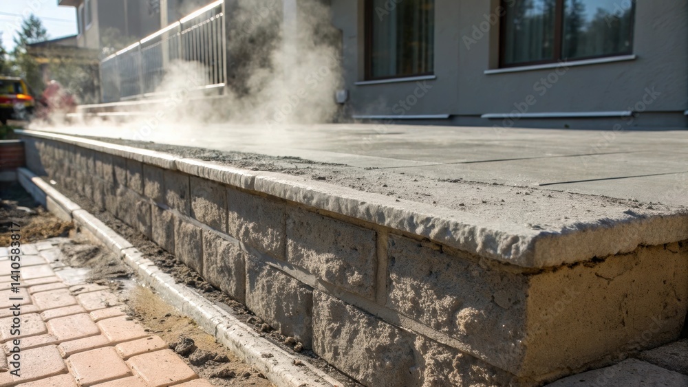 Poster a closeup view of an exterior thermal mass feature such as exposed concrete illustrating its ability