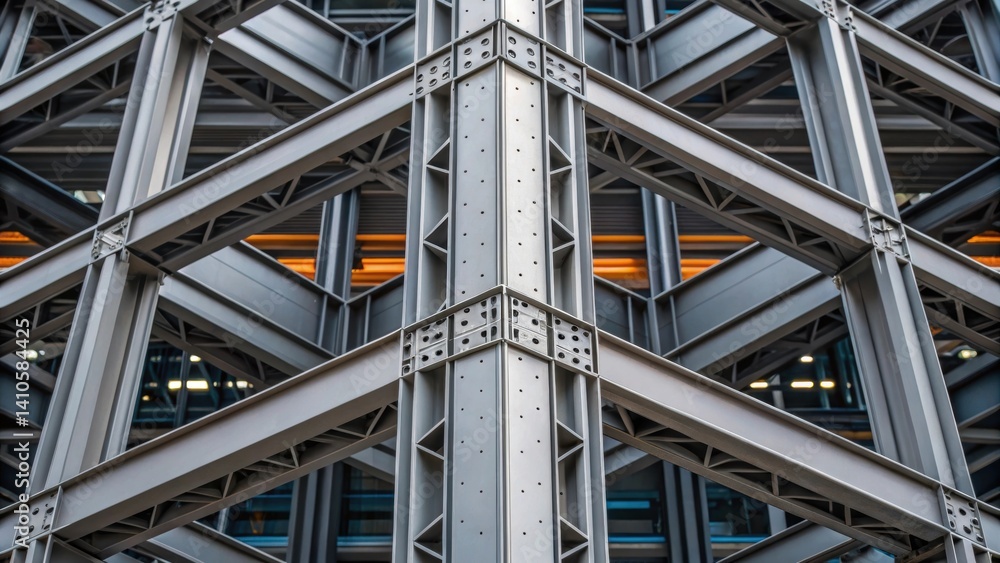 Aufkleber A detailed shot of a buildings corner where robotic units are precisely interlocking structural beams showcasing the intricate design and flawless exeion of selfassembly techniques
