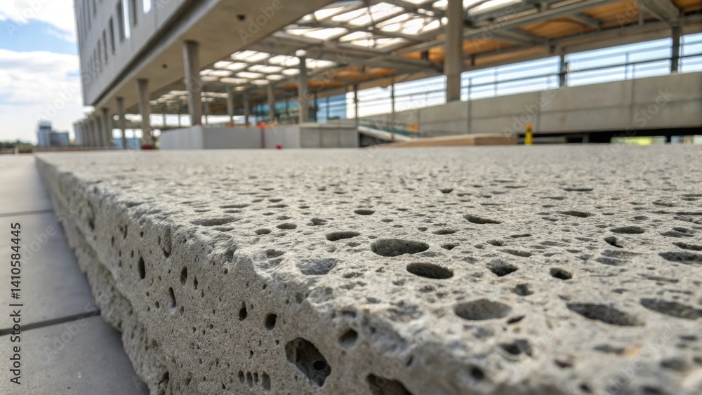 Poster A detailed shot of a cementitious surface with microscopic structures that increase the area for CO2 absorption the surface appearing slightly rough and textured reflecting