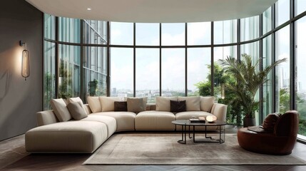 Modern corner lounge with wraparound glass 