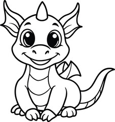 Adorable Cartoon Dragon Line Art for Children's Activities