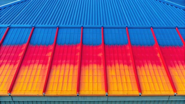 A drone equipped with thermal imaging sensors captures a medium shot of a commercial roof highlighting areas of heat loss with bright red and orange spots against cooler blue