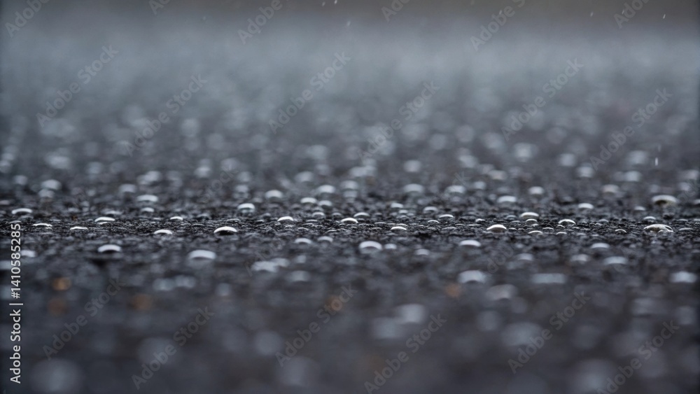 Poster A medium closeup capturing the moment of rain on selfrepairing asphalt accentuating the water beads that form on the surface and the way moisture interacts with the asphalts