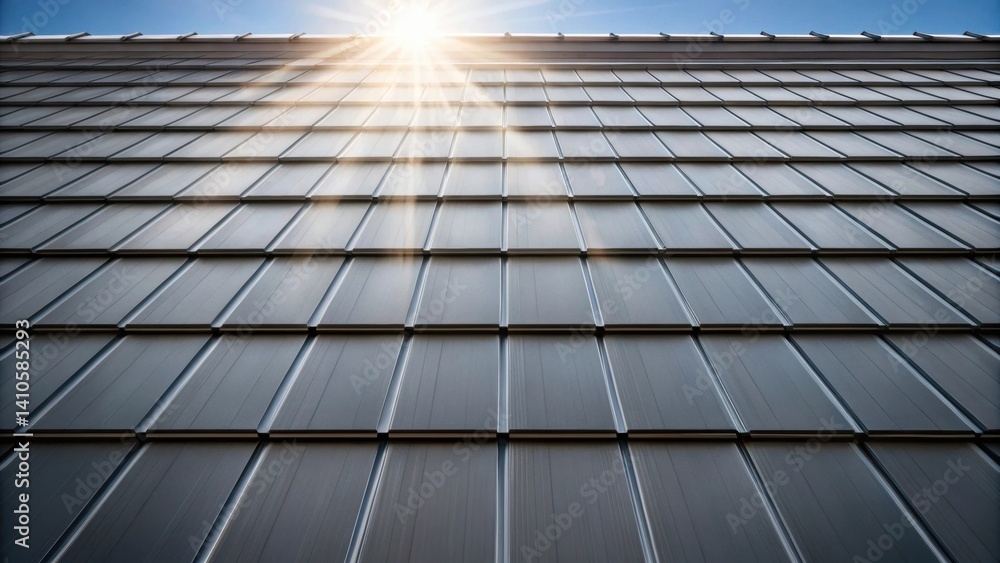 Poster A medium closeup capturing the solar panel integration on select roofing tiles designed to power the collection system with sunlight streaming across the surface enhancing the