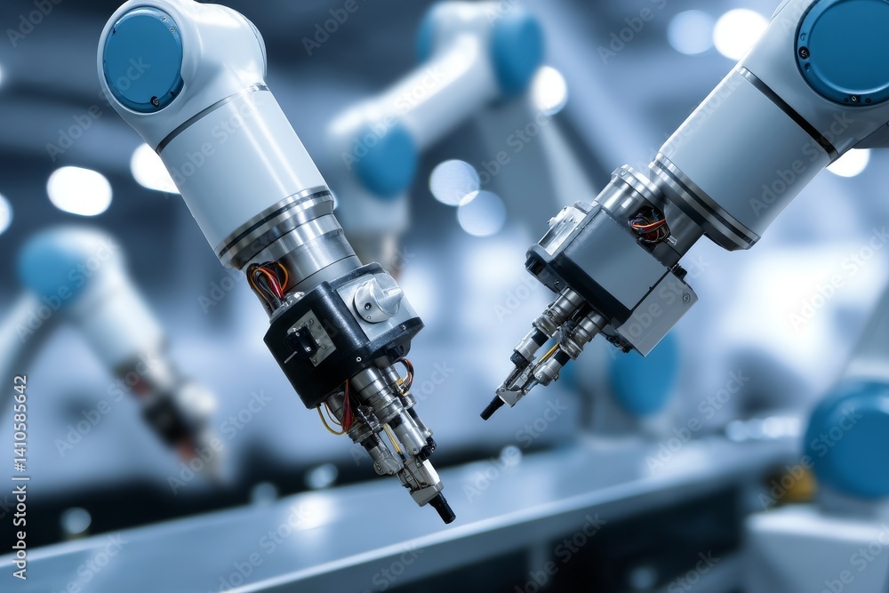 Poster the manufacturing process utilizes a robotic smart robot with artificial automated features and a to