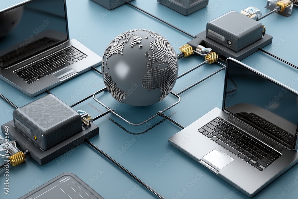 Poster a hi-res digitally generated image depicts the global computer network