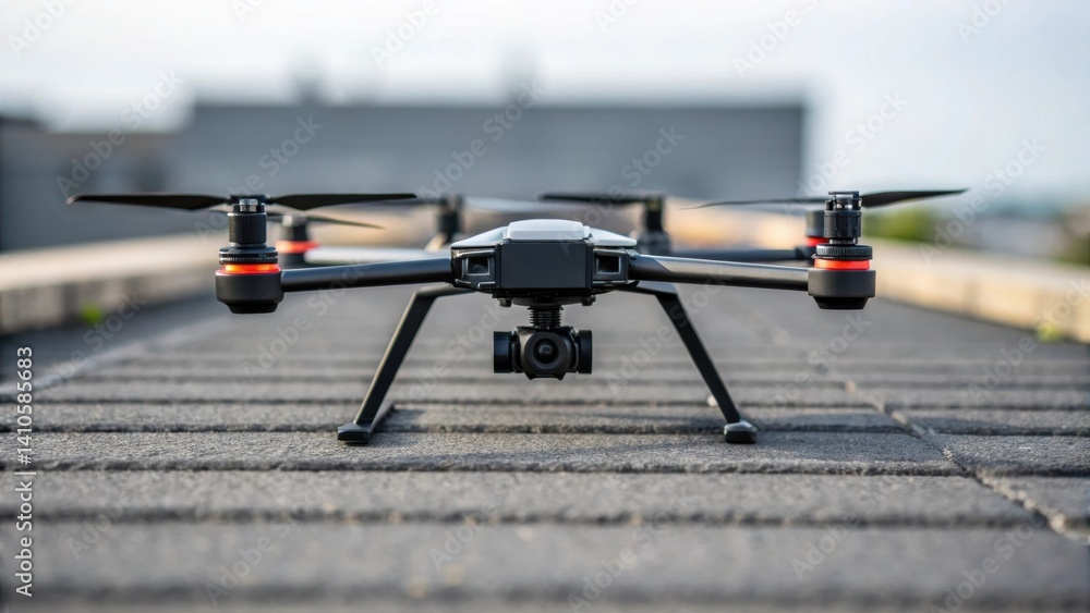 Fototapete a medium closeup focusing on the drones legs landing on a rooftop emphasizing its rugged design and 