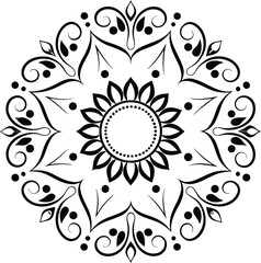Black and White Decorative Mandala Floral Vector Design 