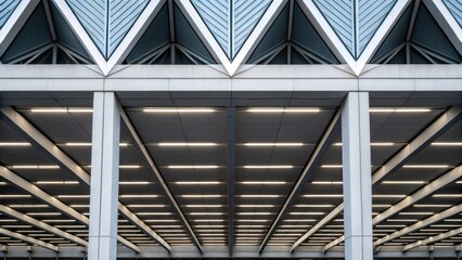 A medium closeup highlighting the architectural features of a modular parking structure with geometric lines and innovative designs that maximize both space and lighting.