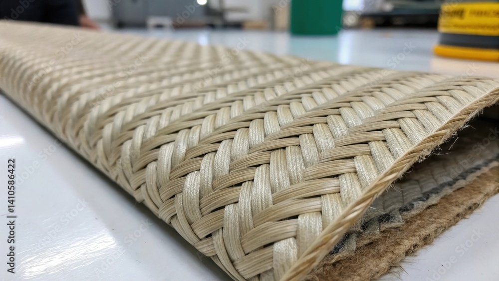 Aufkleber A medium closeup of a composite material sample illustrating the woven fibers within designed for improved tensile strength and flexibility in seismic zones.