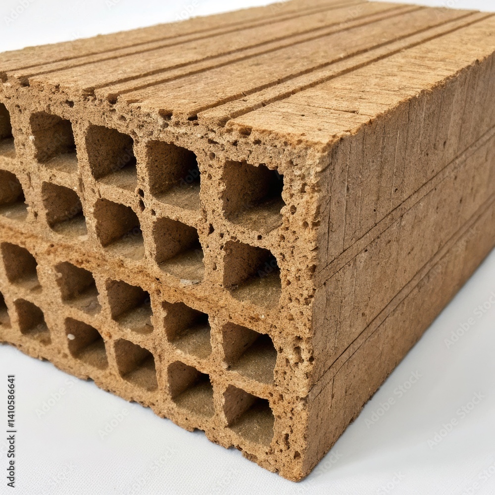Poster a medium closeup of a crosssection of a bioengineered brick made from recycled organic components re