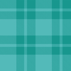 Repeat vector fabric background, panel pattern tartan texture. Sixties check seamless textile plaid in teal color.