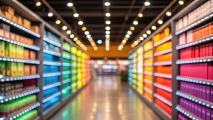 A medium closeup of a dynamic lighting scene being showcased in a retail store with colorful shelves illuminated to draw attention and enhance customer experience.