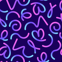 Abstract gradient wavy lines seamless pattern on dark background