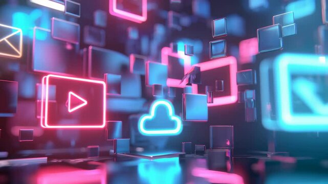 Glowing Contact Icons Over High-Tech Background for Digital Design