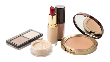 makeup products  lipstick  foundation  on white background PNG. AI GENERATED