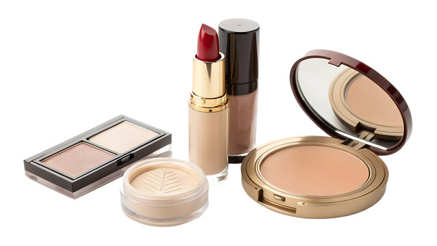 makeup products  lipstick  foundation  on white background PNG. AI GENERATED