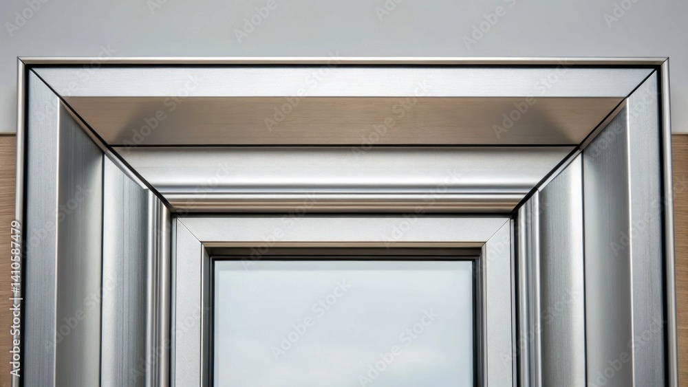 Aufkleber A medium closeup of an architectural window frame highlighting the integration of transparent aluminum with its sleek edges and seamless joinery blending with modern design.
