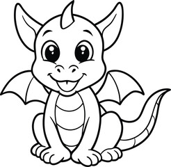 Adorable Cartoon Dragon Line Art for Children's Activities