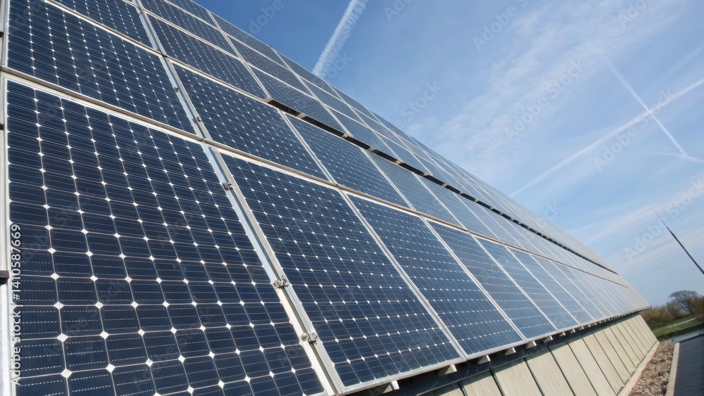 Poster a medium closeup of an innovative solar panelintegrated facade that harnesses sunlight featuring a g