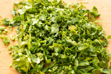 Close up of a finely chopped parsley	