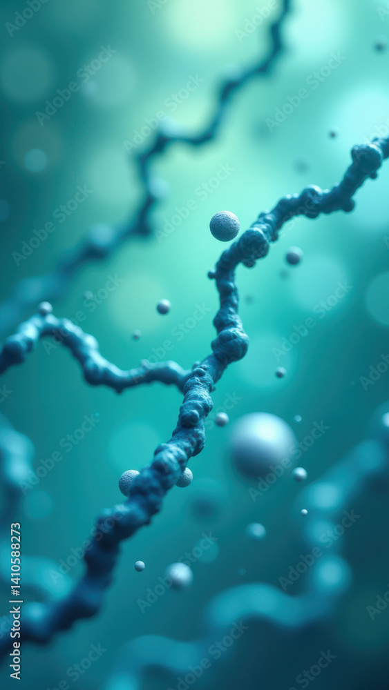 Poster close-up image of a glp1 molecule with detailed structure and surrounding spheres.