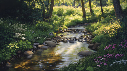 Tranquility by the Stream: A Serene Little Creek Surrounded by Nature's Lush Embrace
