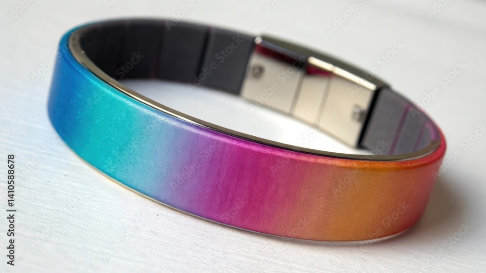 Poster a medium closeup of a temperaturesensitive bracelet capturing the subtle shimmer of its colorchangin