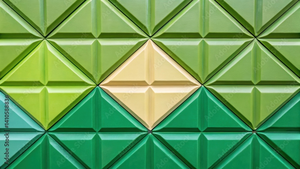 Leinwandbilder A medium closeup of a wall section with geometric shapes where each shape exhibits distinct hues of green enhancing visual interest through color contrasts.