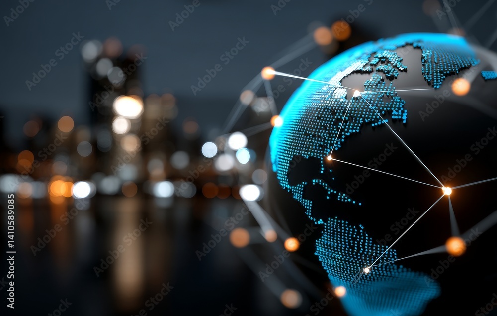 Poster the modern creative communication and internet network are interconnected in a smart city, represent