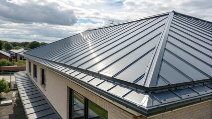 Fototapeta premium A medium closeup of reflective roofing materials blending seamlessly into the envelope highlighting their impact on reducing heat accumulation.