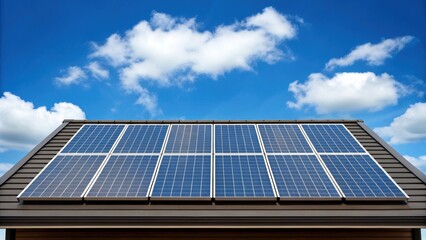 A medium closeup of solar panels installed on the roof demonstrating the ecofriendly energy solutions incorporated into the design for selfsufficiency.